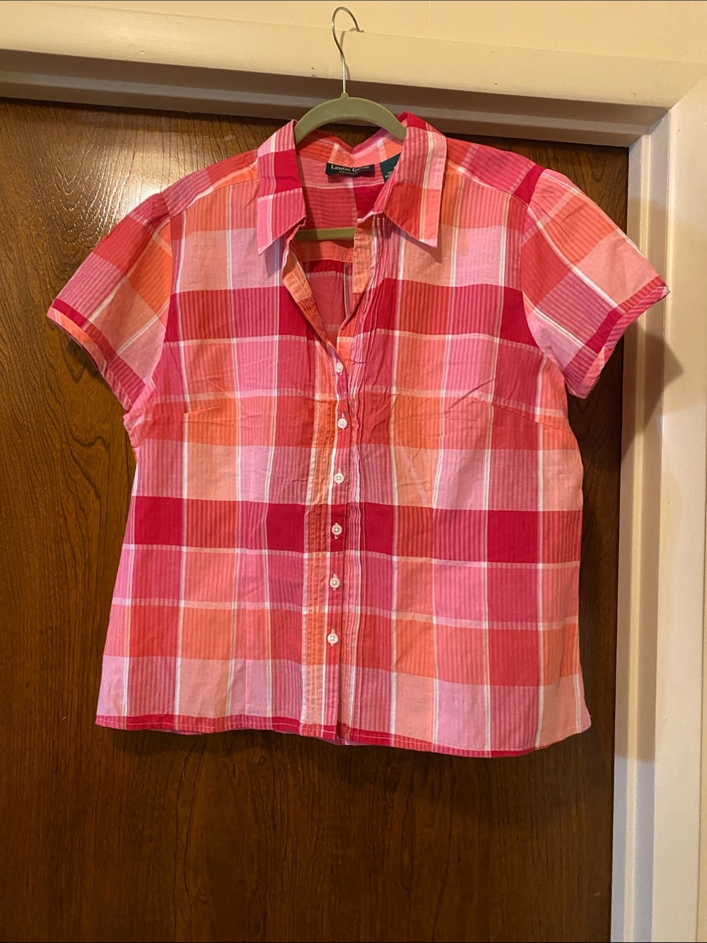 Women's Pink & Coral Plaid Short Sleeve Button-Down Shirt